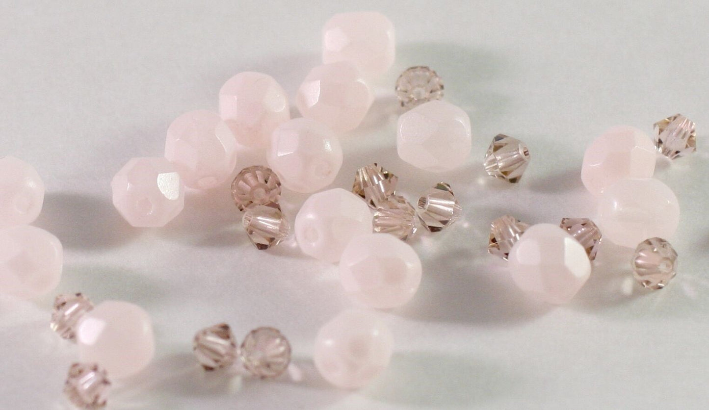 Czech Fire-Polished & Swarovski Crystal Pink Bead Mix, 32 pcs