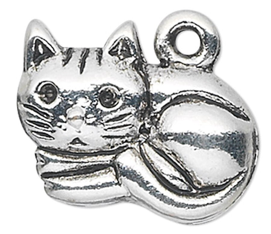 Antiqued Silver Plated Pewter Curled Up Kitty Cat Charms 15x12mm – 10 pcs