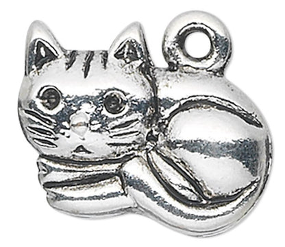 Antiqued Silver Plated Pewter Curled Up Kitty Cat Charms 15x12mm – 10 pcs