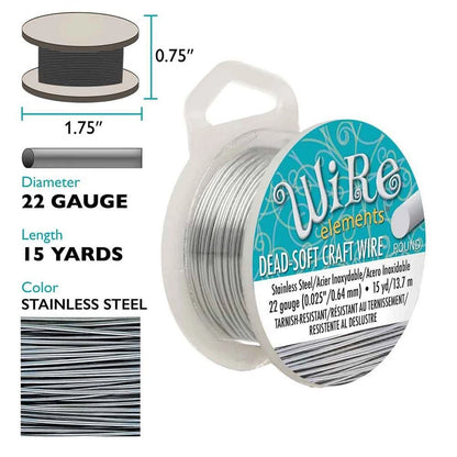 Beadsmith Silver Stainless Steel Round Wrapping Wire, 22 Gauge (0.64mm), 15 yd