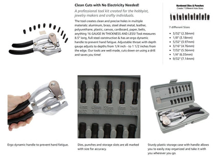 Beadsmith Mighty Punch Metal Hole Punch Kit, 7 Dies & Punches, Up to 16 Gauge