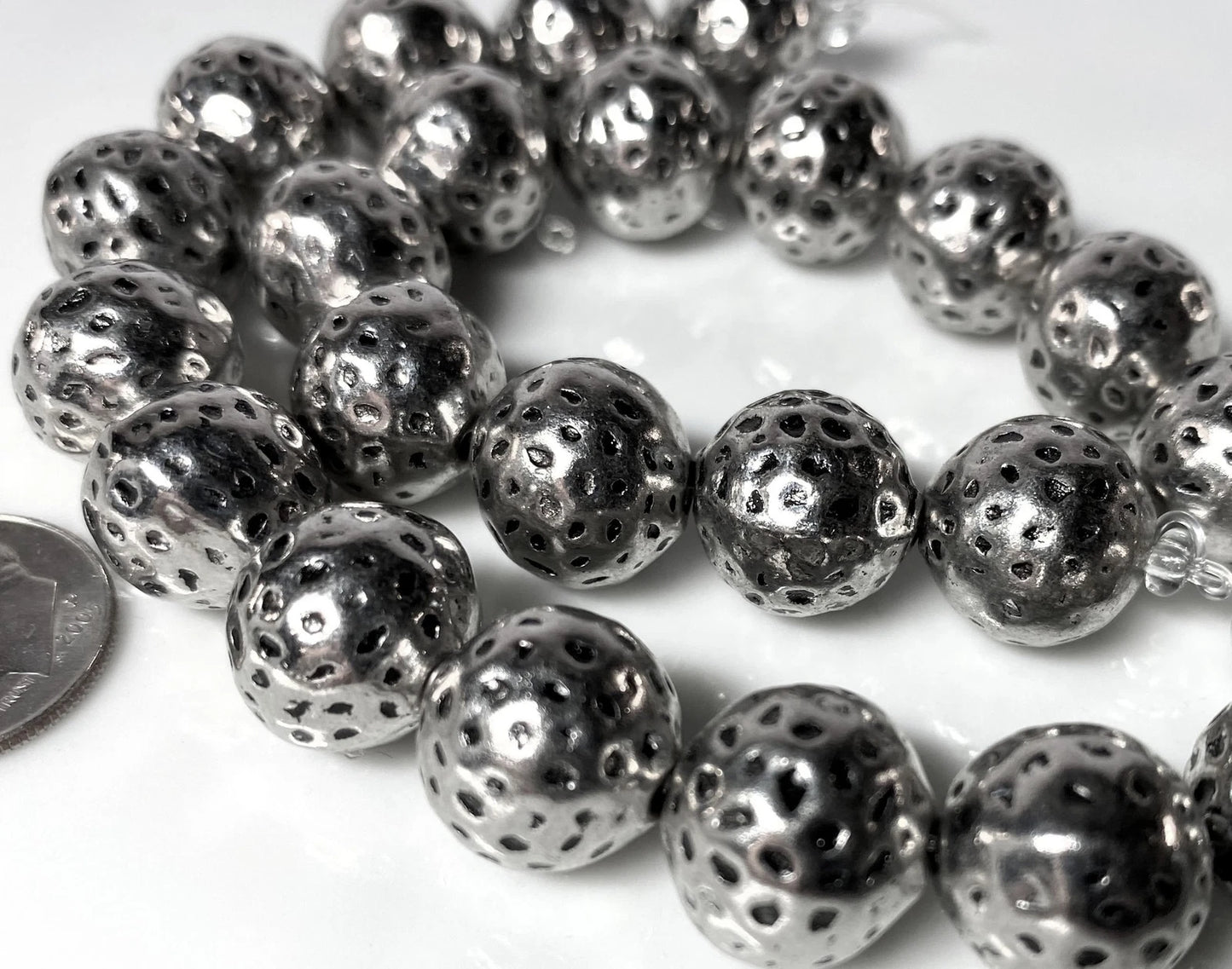 Antiqued Silver Plated Brass Hammered Round Beads, 13mm, 1 Strand (approx. 22-24)