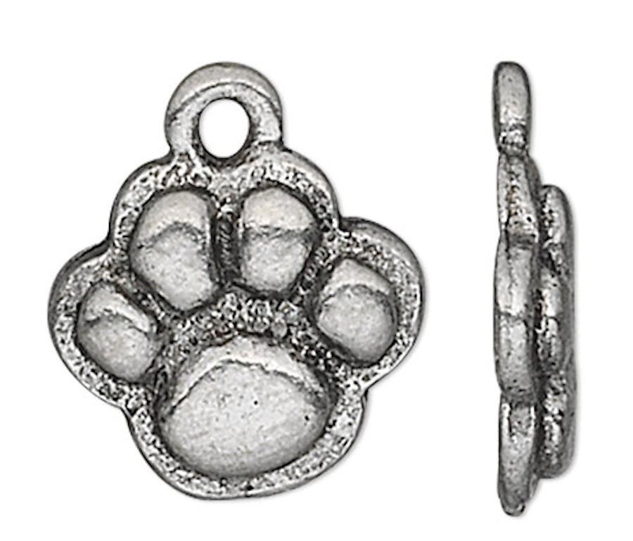 Antiqued Silver Pewter Paw Print Charms, 10mm, 4 pcs