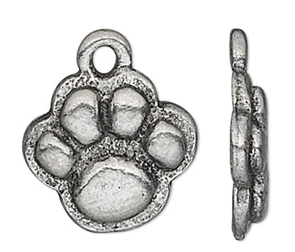 Antiqued Silver Pewter Paw Print Charms, 10mm, 4 pcs