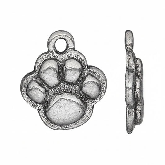 Antiqued Silver Pewter Paw Print Charms, 10mm, 4 pcs