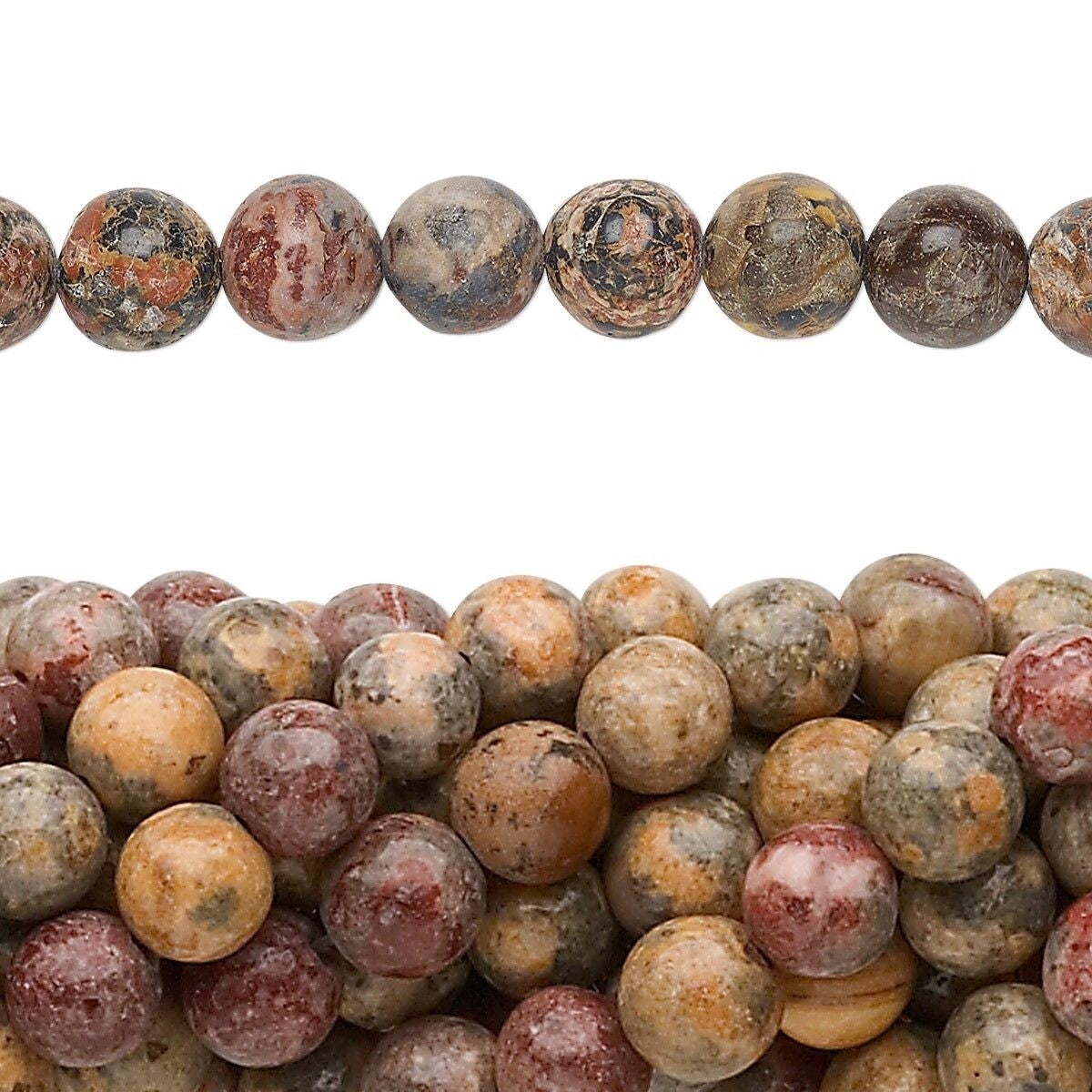 Natural Leopardskin Jasper 8mm Round Beads with 0.5-1.5mm Hole, 1 Strand (approx. 50)