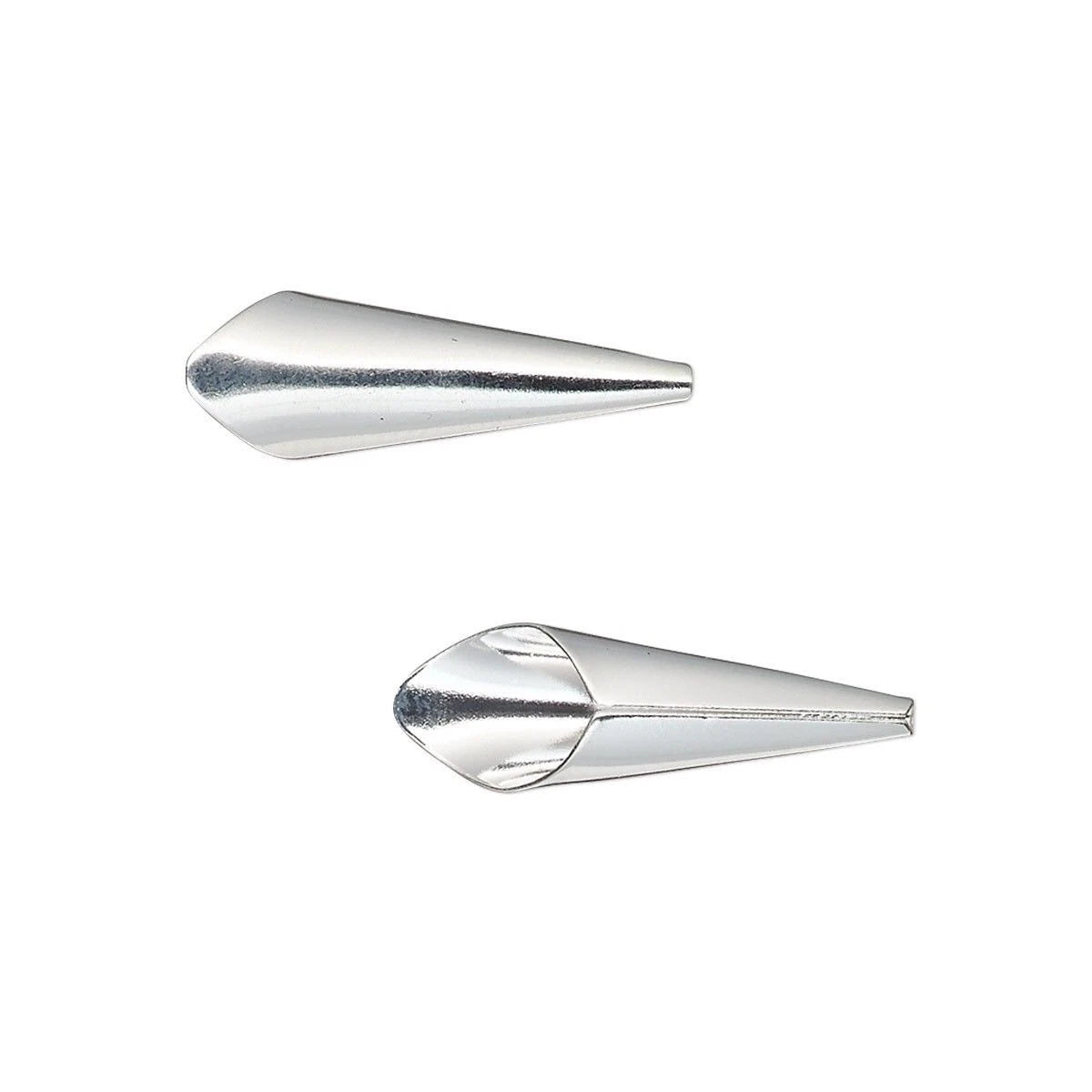 Silver Plated Brass Smooth Cone Bead Caps 21x7mm, Pkg of 12