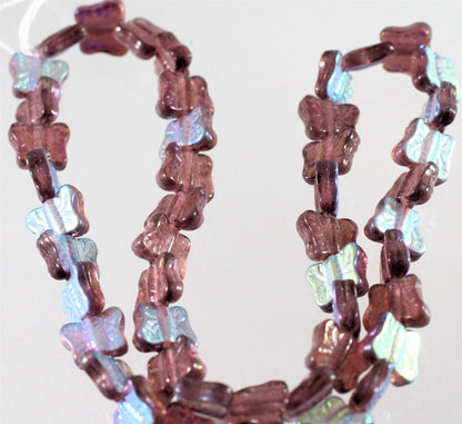 Czech Pressed Glass Amethyst AB Butterfly Beads, 11x9mm, 1 Strand (approx. 45)