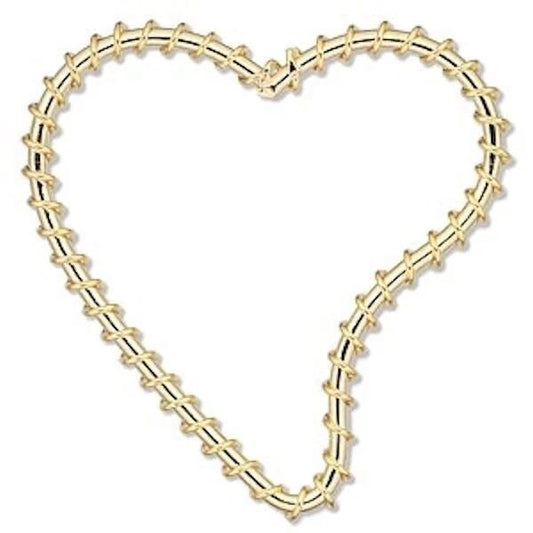 Gold Plated Steel Wire-Wrapped Falling Heart Components, 45x40mm