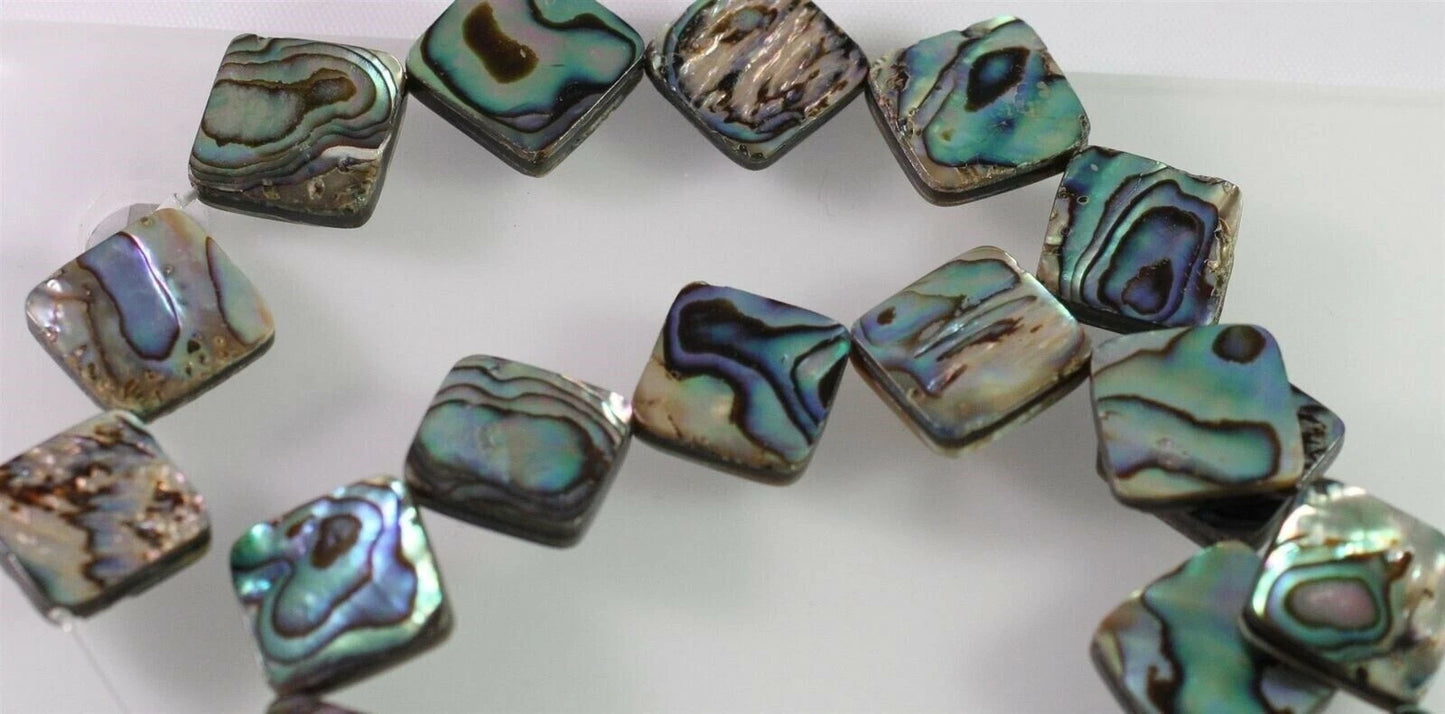 Iridescent Paua Shell Flat Diamond Beads, 14x14mm, 1 Strand (approx. 22)