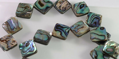 Iridescent Paua Shell Flat Diamond Beads, 14x14mm, 1 Strand (approx. 22)