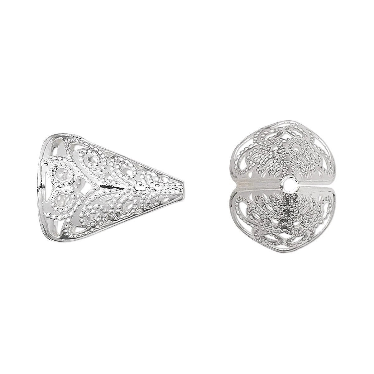 Silver Plated Brass Filigree Cone Bead Caps, 12x16mm, 10 pcs