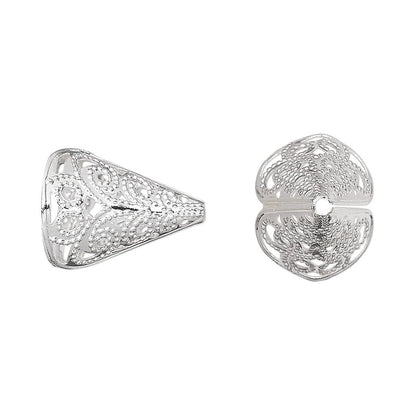 Silver Plated Brass Filigree Cone Bead Caps, 12x16mm, 10 pcs