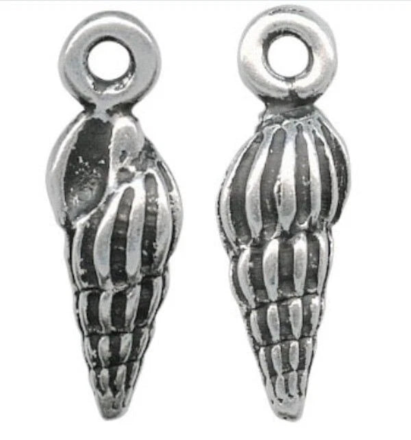 Antiqued Silver-Plated Pewter 3D Spindle Shell Charms, 15x5mm, 4 pcs
