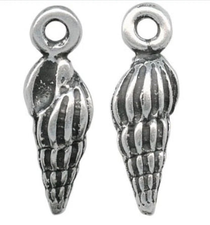 Antiqued Silver-Plated Pewter 3D Spindle Shell Charms, 15x5mm, 4 pcs