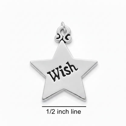 Silver Plated Pewter WISH Star Word Charm with Jump Ring, 3/4 inch - 1 pc