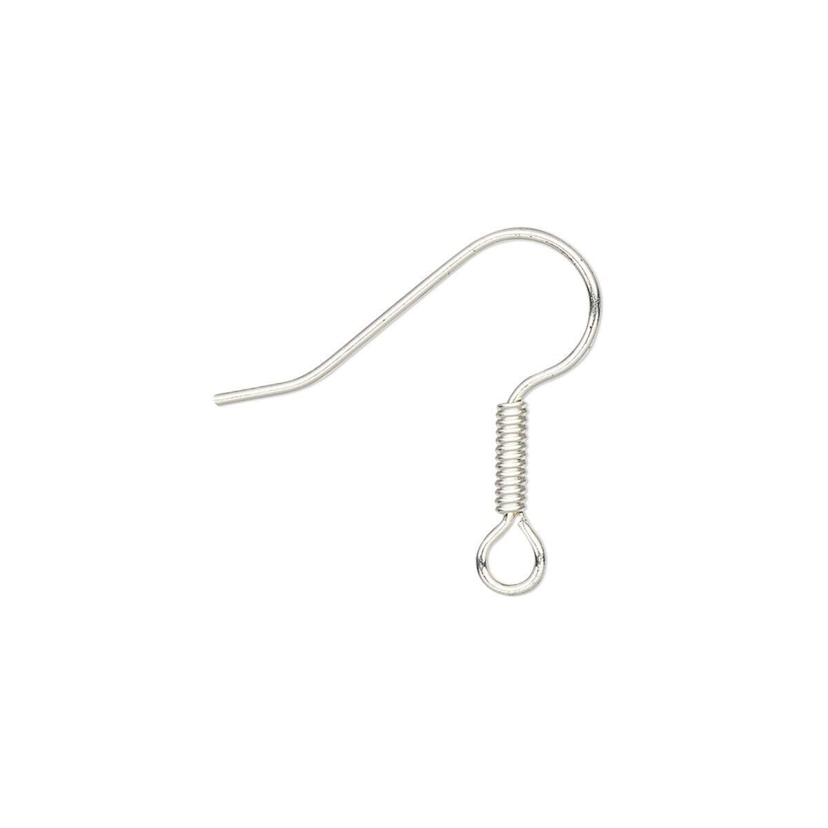 A single silver-toned metal fishhook earring with a coiled spring attachment and a small loop at the bottom, shown on a plain white background.