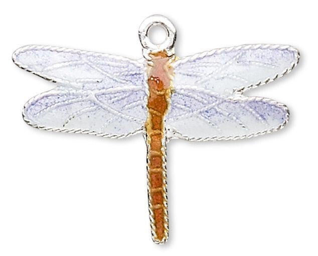 Cloisonné Sterling Silver Dragonfly Charm 20x16mm Blue & Brown (1 pc)