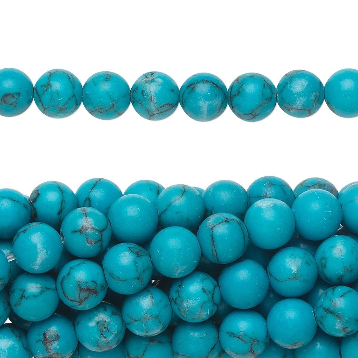 Beads, "Turquoise" (Resin Imitation) Blue 6mm Round, 1 Strand (approx. 67 pcs)