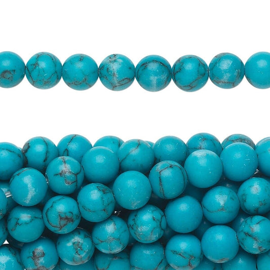 Beads, "Turquoise" (Resin Imitation) Blue 6mm Round, 1 Strand (approx. 67 pcs)