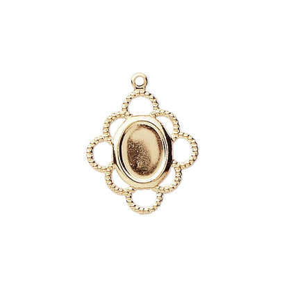 Gold-Plated Brass Oval Cabochon Drop Setting, 19x17mm (for 8x6mm Oval), 10 pcs