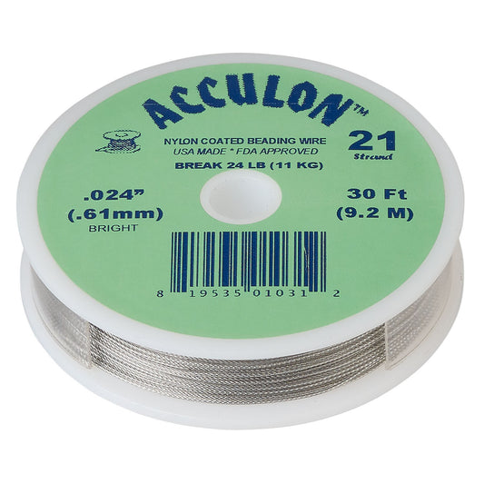 Acculon 21-Strand Nylon-Coated Stainless Steel Beading Wire: Clear, 0.024" (30 ft)