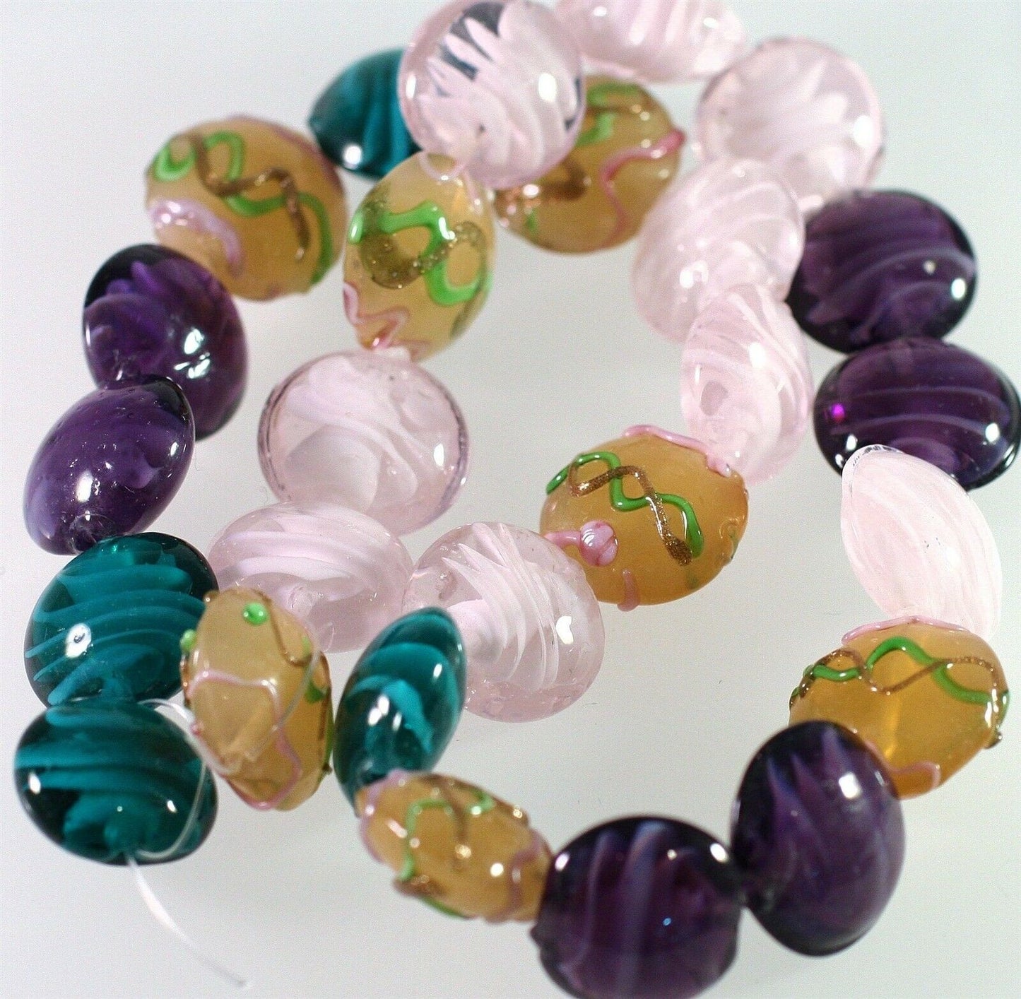 Lampworked Glass Multicolor 15-17mm Puffed Coin Beads, 1 Strand (approx. 24-26)