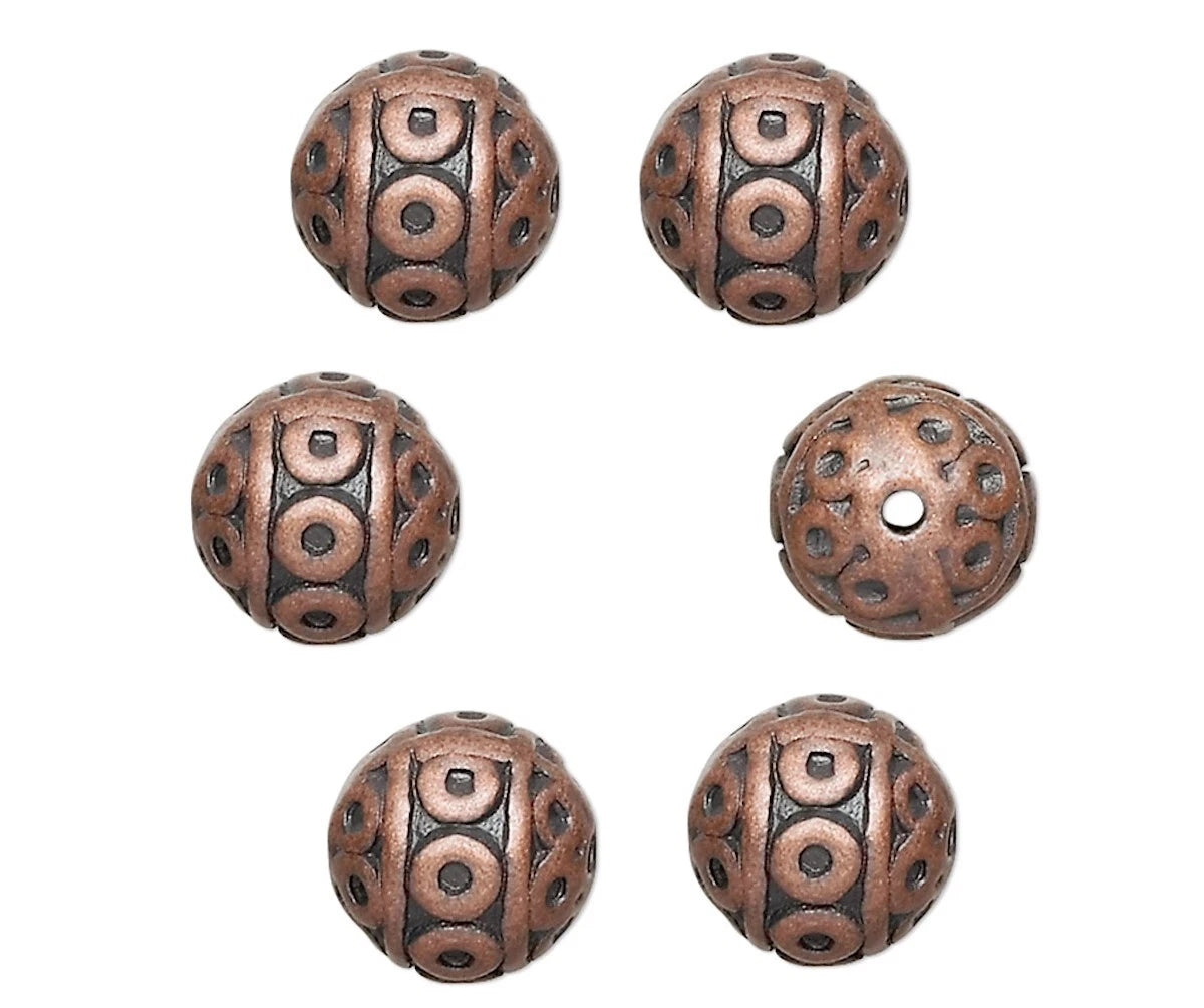 Antiqued Copper Plated Pewter Filigree Round Beads, 8mm, 10 pcs