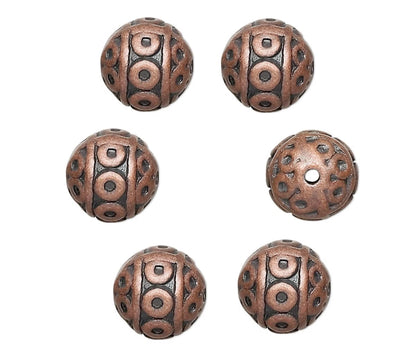 Antiqued Copper Plated Pewter Filigree Round Beads, 8mm, 10 pcs