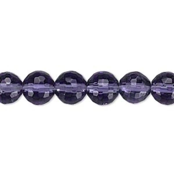 Glass Deep Purple Transparent Faceted Round Beads, 7-8mm, 1 Strand (approx. 44)