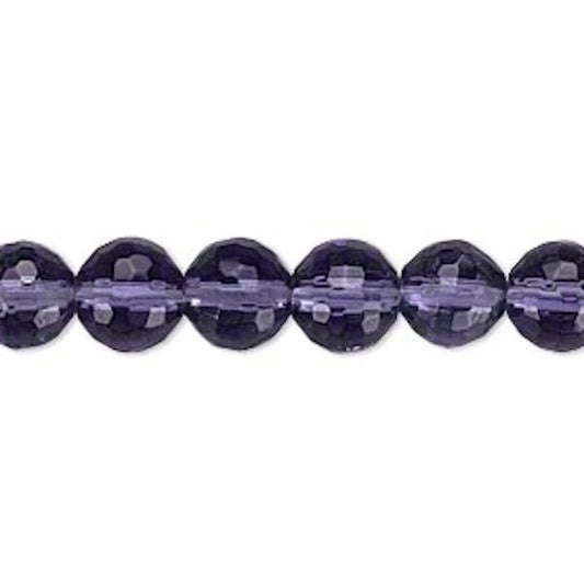 Glass Deep Purple Transparent Faceted Round Beads, 7-8mm, 1 Strand (approx. 44)