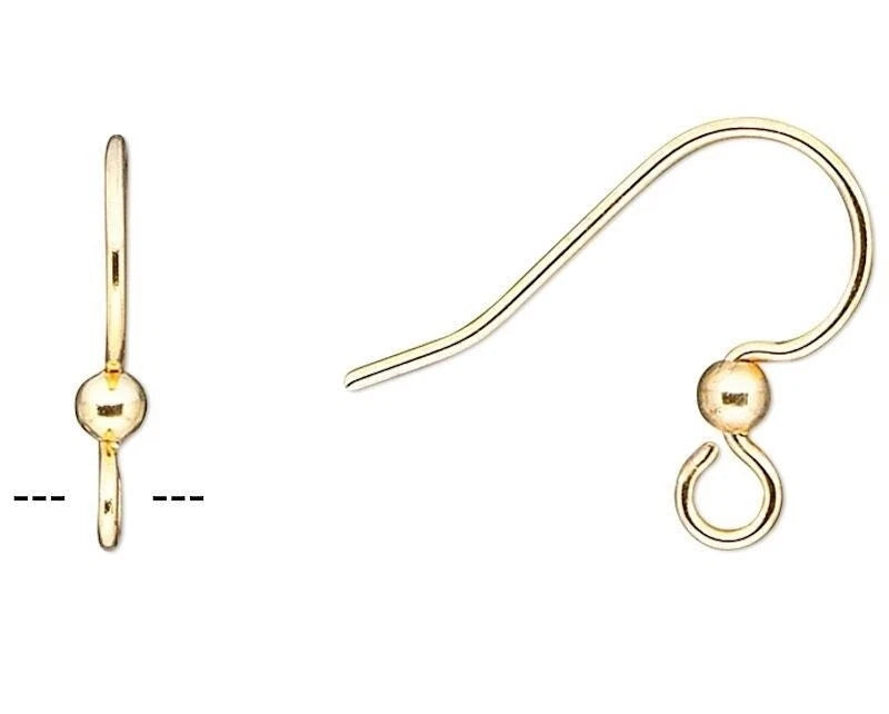 Gold Plated Surgical Steel Fishhook Ear Wires, 14x15mm 2.5mm Ball - Pack of 50