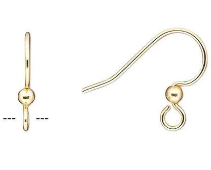 Gold Plated Surgical Steel Fishhook Ear Wires, 14x15mm 2.5mm Ball - Pack of 50