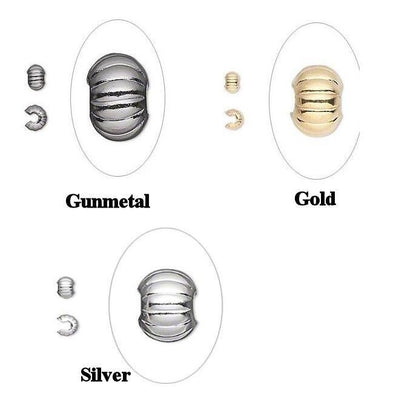 4mm Corrugated Crimp Covers, Brass — Gold, Silver or Black Oxide