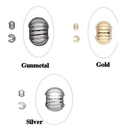 4mm Corrugated Crimp Covers, Brass — Gold, Silver or Black Oxide