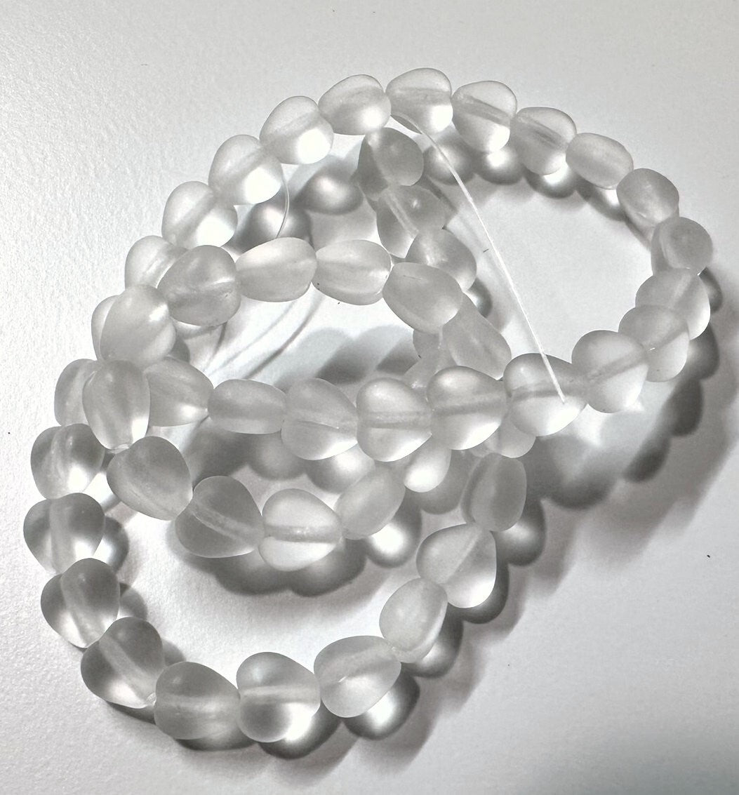 Czech Pressed Glass Matte Crystal Heart Beads, 6mm, 50 pcs
