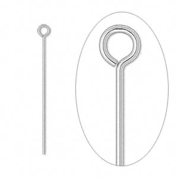 Silver Plated Brass Eye Pins, 1 inch, 21 Gauge, 100 pcs