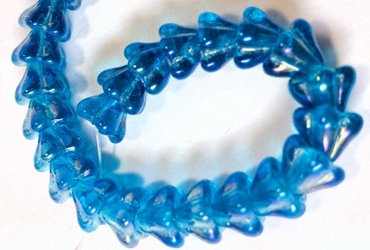 Luster Iris Teal Czech Glass Bell Flower Beads 8x6mm, 50 pcs