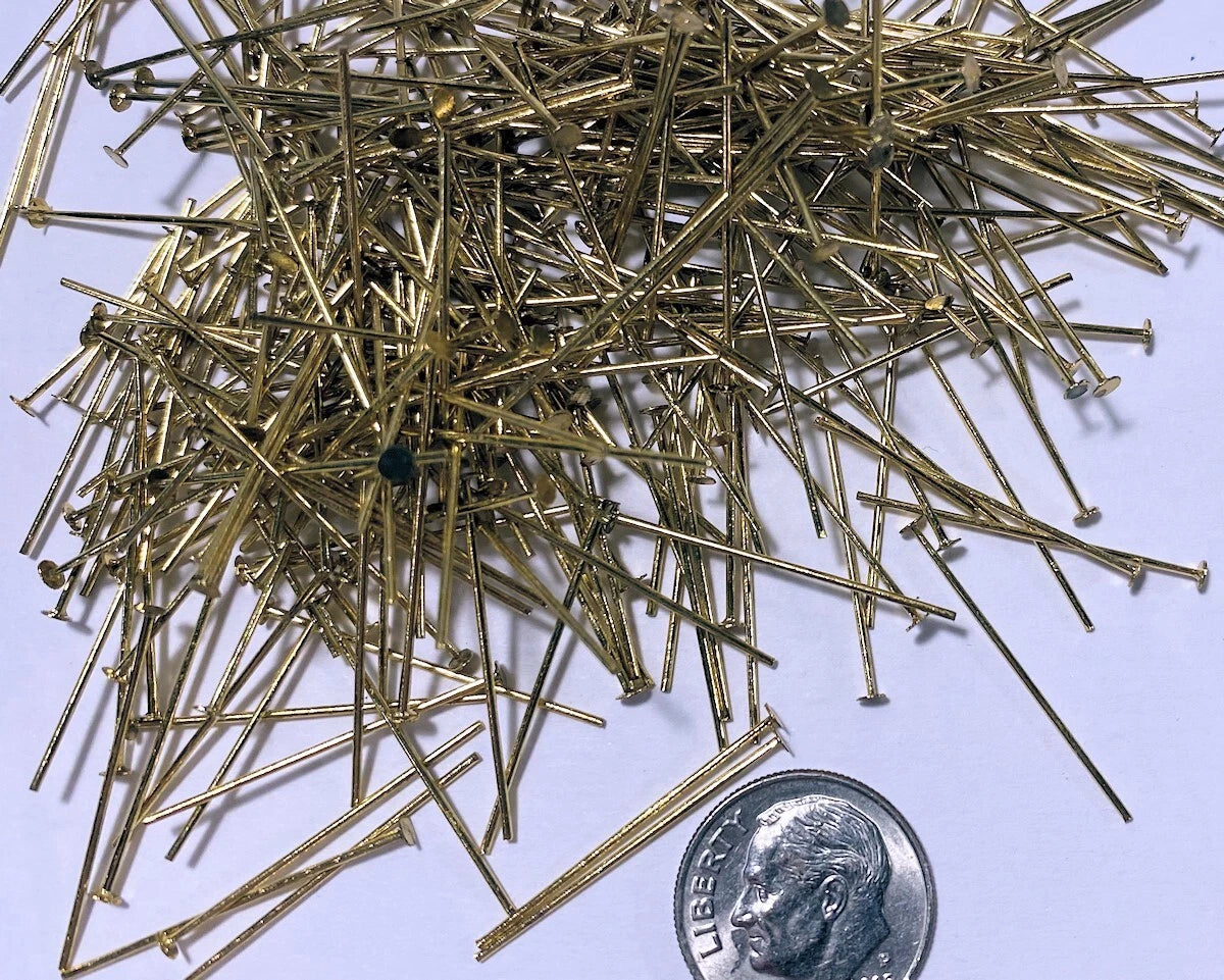 Gilt-Plated Brass Head Pins, 1 inch, 21 Gauge, 1 lb (approx. 5,488 pcs)