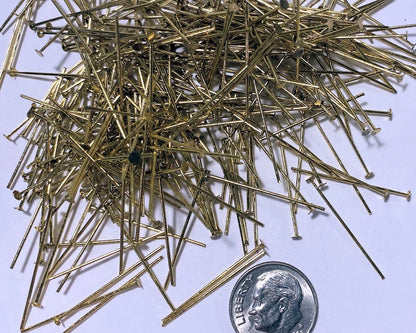 Gilt-Plated Brass Head Pins, 1 inch, 21 Gauge, 1 lb (approx. 5,488 pcs)