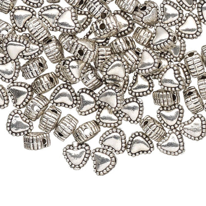 Antiqued Silver Plated Pewter Double-Sided Heart Beads, 6x5mm, 100 pcs