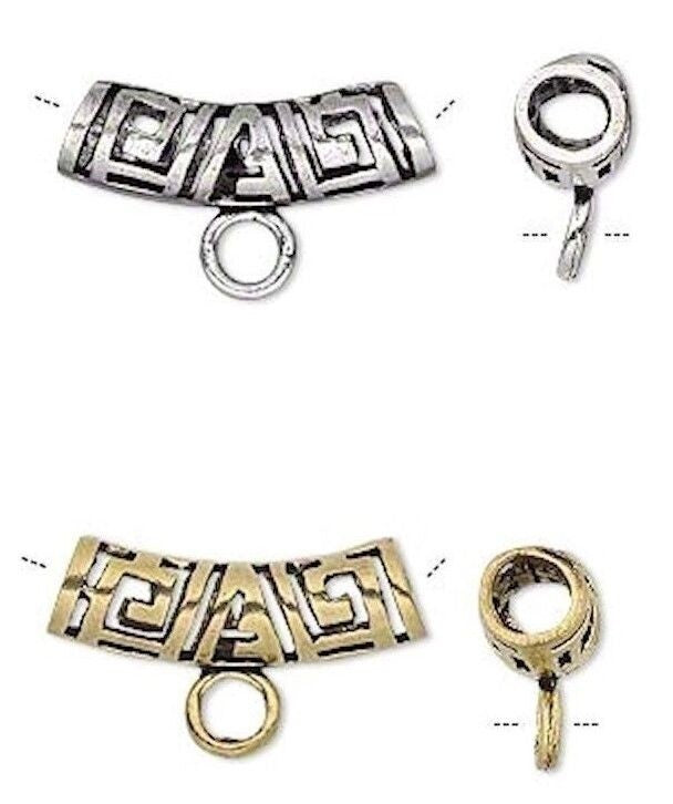 Greek Key Curved Tube Beads with Loop Bail 25x8mm, 2 pcs