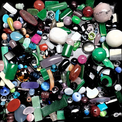 Gemstone & Glass Component Mix, Assorted Colors & Shapes, 1/2 lb (approx. 200–600 pcs)