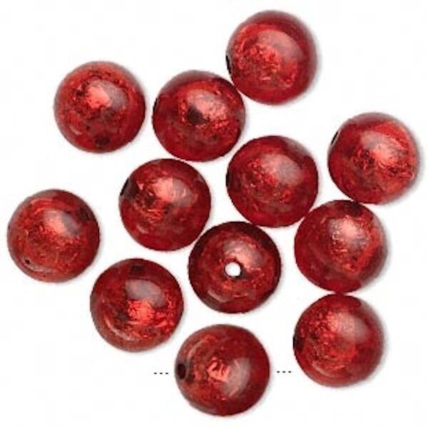 Red Silver Foil Round Resin Beads, 16mm, 12 pcs