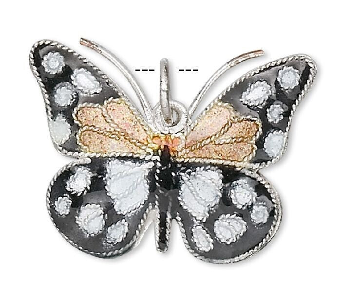Black, Gold & White Cloisonné Butterfly Charm 24x18mm, 1 pc
