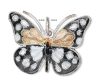 Black, Gold & White Cloisonné Butterfly Charm 24x18mm, 1 pc
