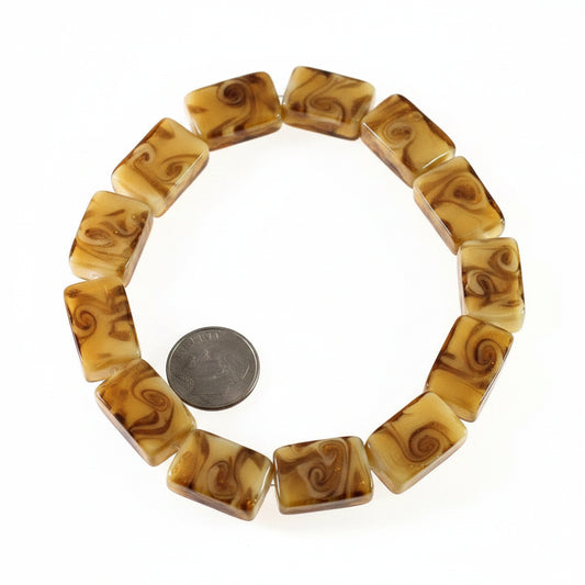 Lampworked Glass Dark Honey & White Rectangle Beads, 17-18mm, 1 Strand (approx. 22)