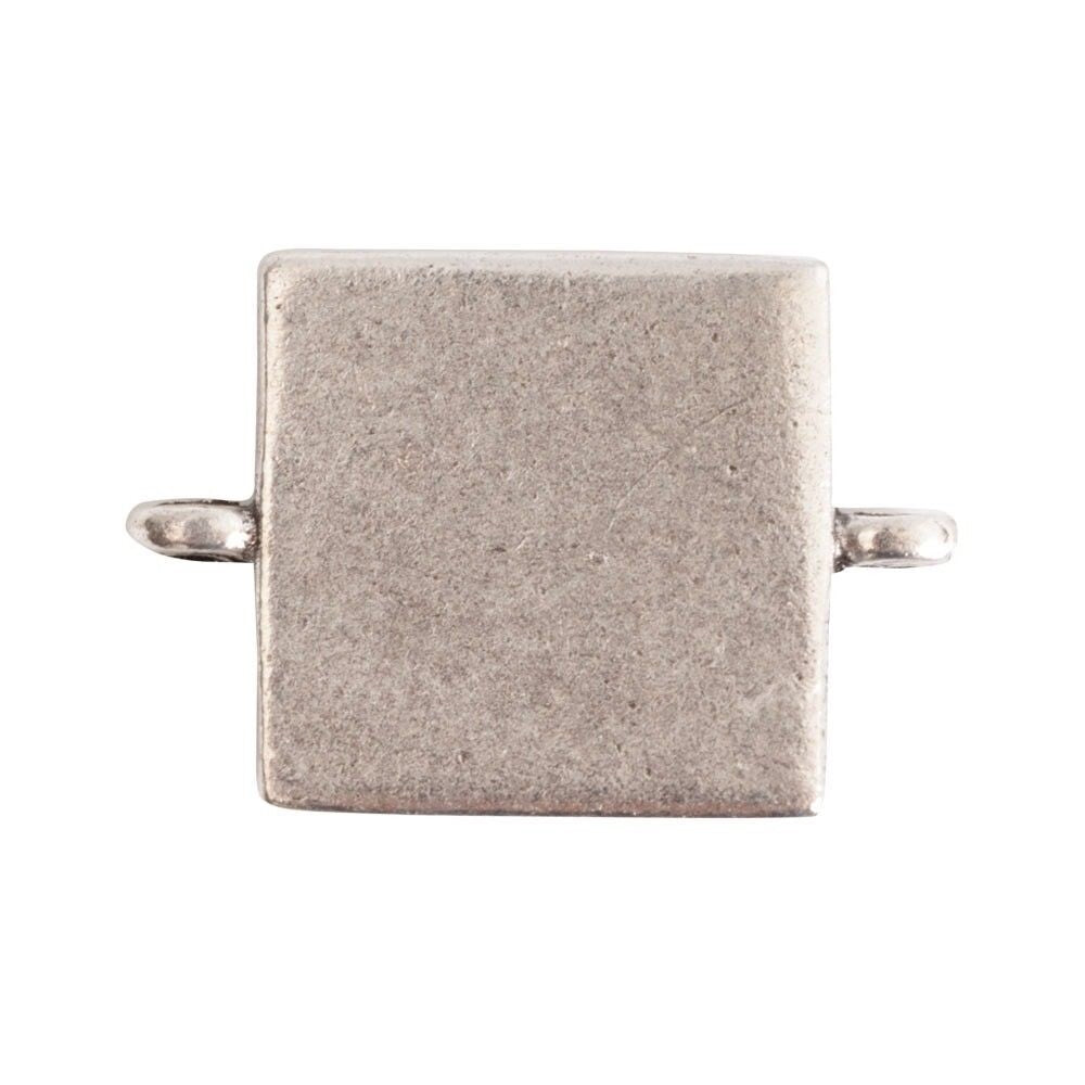 Nunn Design Antiqued Silver Pewter Square Link Bezel Pendant, 16mm, 1 pc