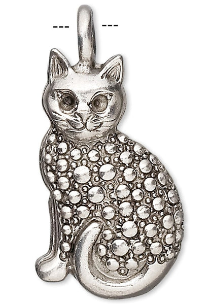 Antiqued Pewter Sitting Pretty Cat Charm Pendants 30x15mm – 2 pcs