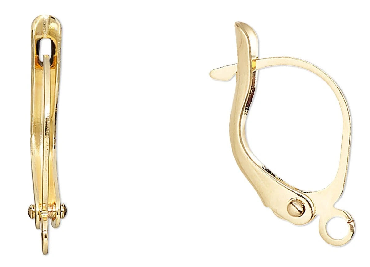 Gold Plated Brass Leverback Ear Wires, 17mm, Open Loop, 10 pcs